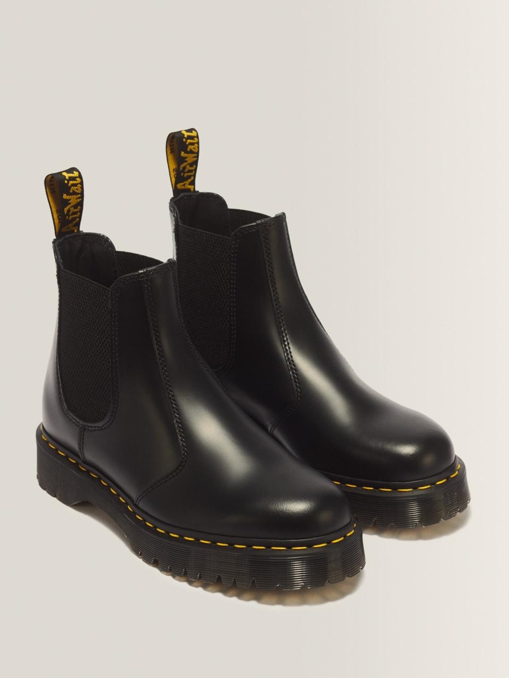 Dr. Martens Black Leather Chelsea Boots with Yellow Stitching